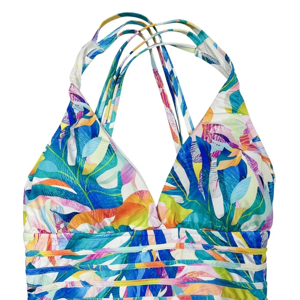 La Blanca Swimsuit Size 16 Wild Tropic Cross Back Tummy Control One Piece Floral